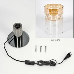 hofstein Hasvik Lampe de bureau, Lampe à poser, Liseuse Chrome, Noir, 1 lumière* Lampes En Verre