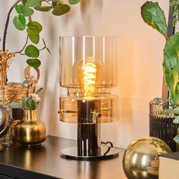 hofstein Hasvik Lampe de bureau, Lampe à poser, Liseuse Chrome, Noir, 1 lumière* Lampes En Verre
