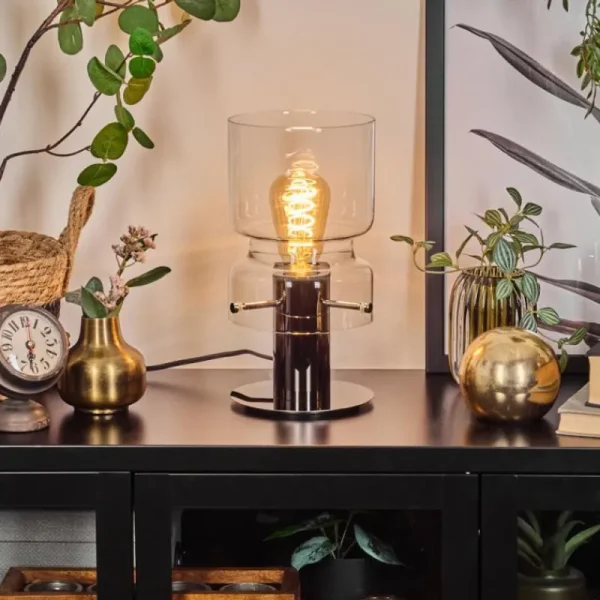 hofstein Hasvik Lampe de bureau, Lampe à poser, Liseuse Chrome, Noir, 1 lumière* Lampes En Verre