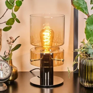 hofstein Hasvik Lampe de bureau, Lampe à poser, Liseuse Chrome, Noir, 1 lumière* Lampes En Verre