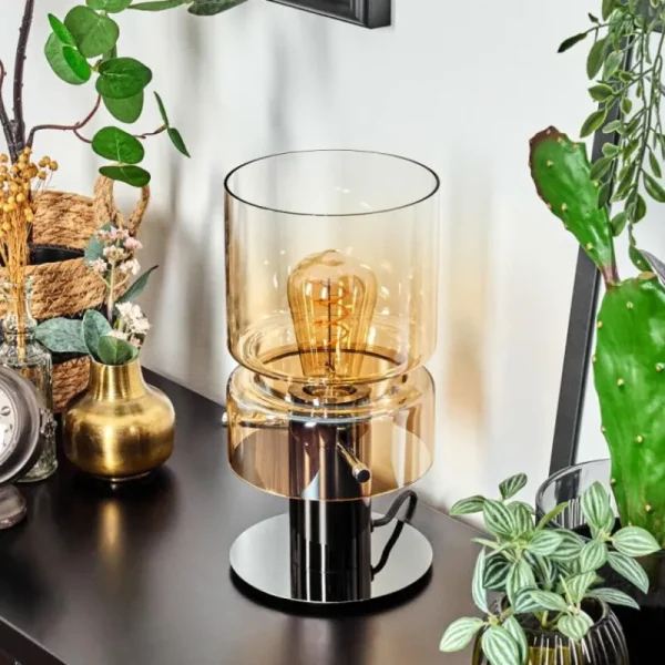 hofstein Hasvik Lampe de bureau, Lampe à poser, Liseuse Chrome, Noir, 1 lumière* Lampes En Verre