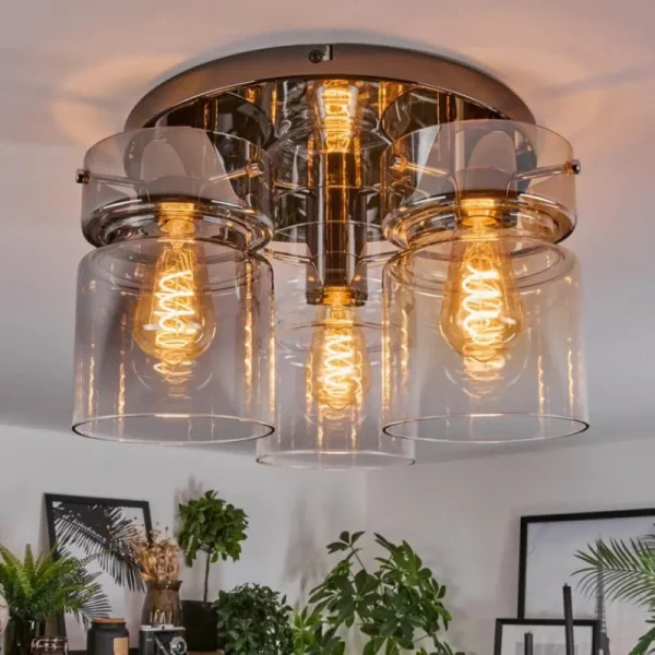 hofstein Hasvik Plafonnier, Spot de plafond Chrome, Noir, 3 lumières* Lampes Modernes