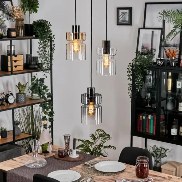 hofstein Hasvik Suspension, Suspension Chrome, Noir, 3 lumières* Lampes Modernes