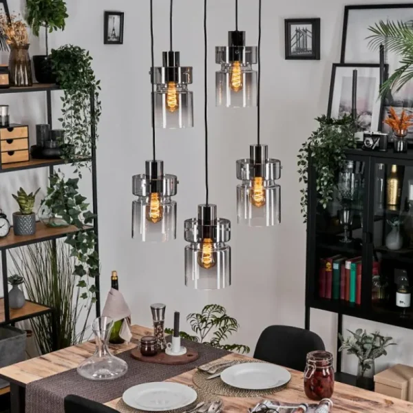 hofstein Hasvik Suspension, Suspension Chrome, Noir, 5 lumières* Lampes Modernes