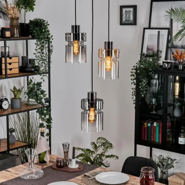 hofstein Hasvik Suspension, Suspension Chrome, Noir, 3 lumières* Lampes Modernes