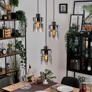 hofstein Hasvik Suspension, Suspension Chrome, Noir, 3 lumières* Lampes Modernes
