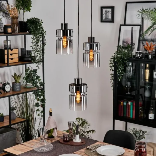 hofstein Hasvik Suspension, Suspension Chrome, Noir, 3 lumières* Lampes Modernes