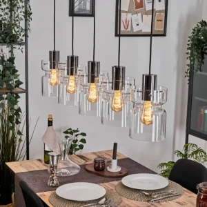 hofstein Hasvik Suspension, Suspension Noir, 5 lumières* Lampes En Verre