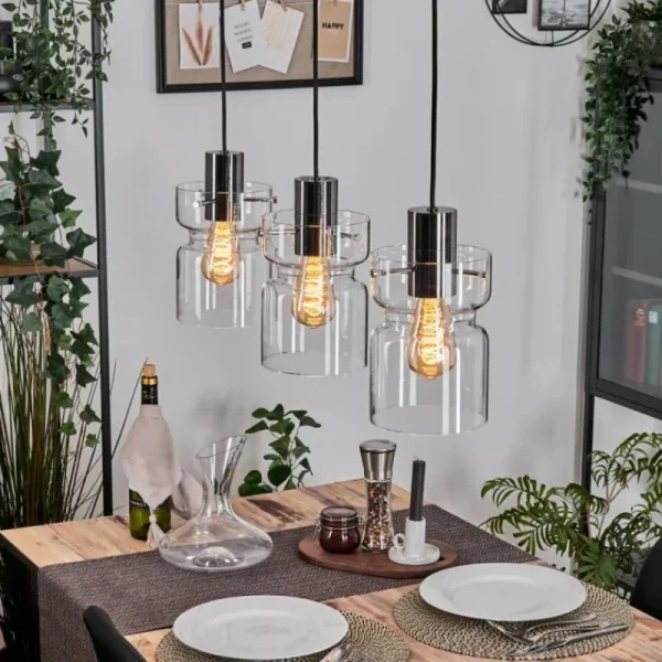 hofstein Hasvik Suspension, Suspension Chrome, Noir, 3 lumières* Lampes En Verre