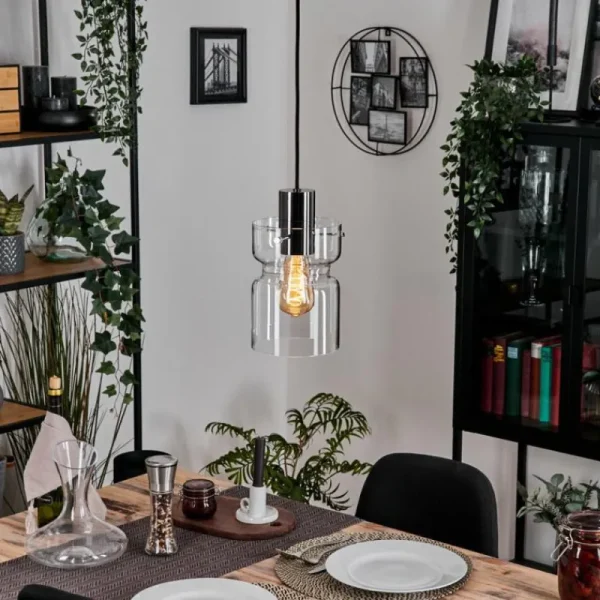 hofstein Hasvik Suspension, Suspension Chrome, Noir, 1 lumière* Lampes En Verre