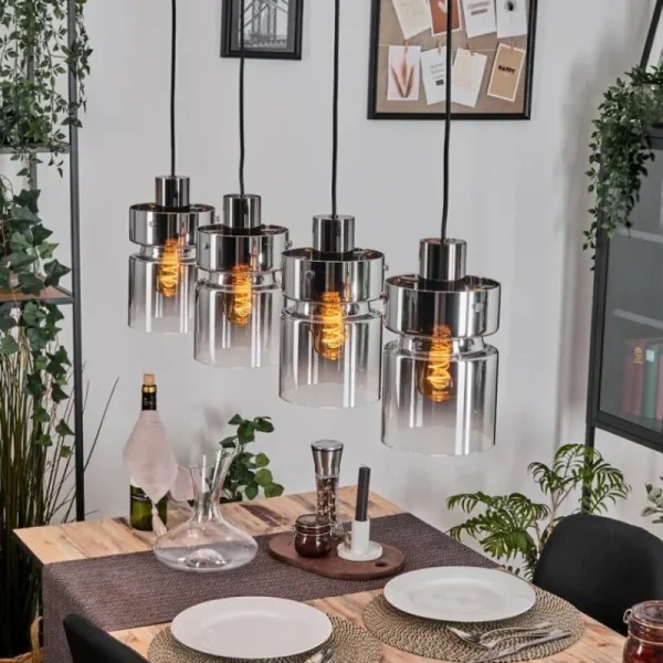 hofstein Hasvik Suspension, Suspension Chrome, Fumé, 4 lumières* Lampes Modernes