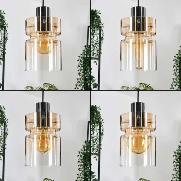 hofstein Hasvik Suspension, Suspension Chrome, Noir, 3 lumières* Lampes En Verre