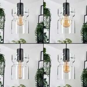 hofstein Hasvik Suspension, Suspension Chrome, Noir, 3 lumières* Lampes En Verre