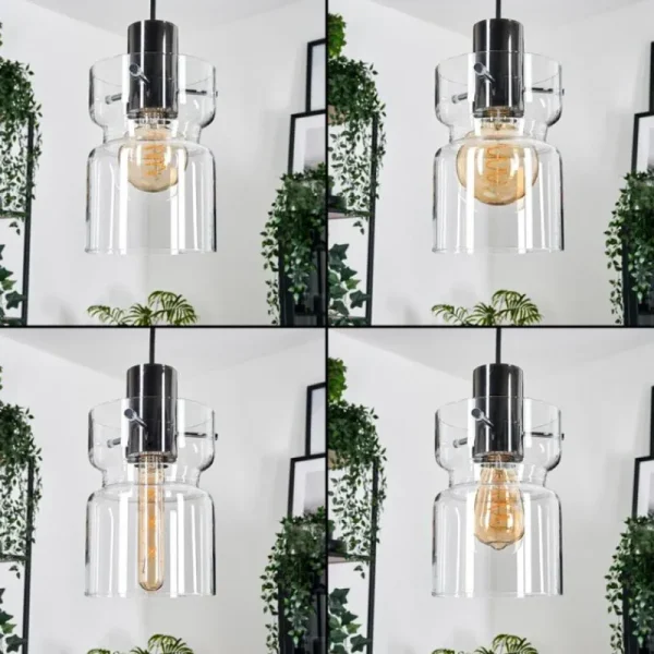 hofstein Hasvik Suspension, Suspension Chrome, Noir, 3 lumières* Lampes En Verre