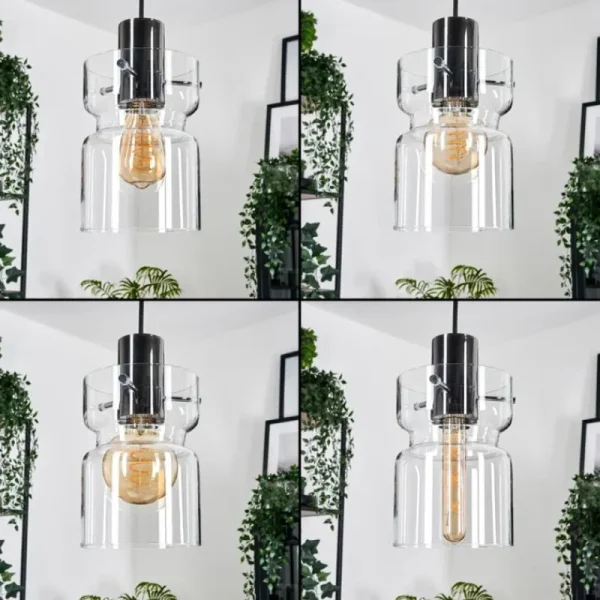 hofstein Hasvik Suspension, Suspension Chrome, Noir, 1 lumière* Lampes En Verre