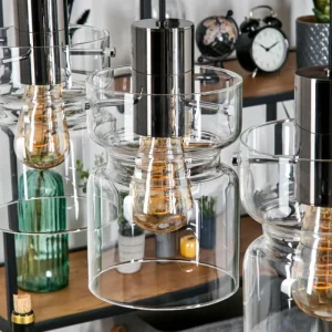 hofstein Hasvik Suspension, Suspension Chrome, Noir, 3 lumières* Lampes En Verre