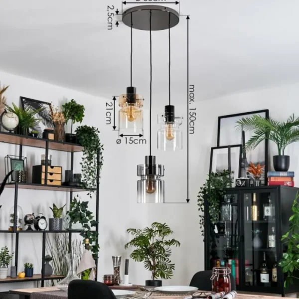 hofstein Hasvik Suspension, Suspension Chrome, Noir, 3 lumières* Lampes Modernes