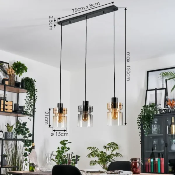 hofstein Hasvik Suspension, Suspension Chrome, Noir, 3 lumières* Lampes Modernes