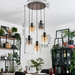 hofstein Hasvik Suspension, Suspension Chrome, Noir, 5 lumières* Lampes Modernes