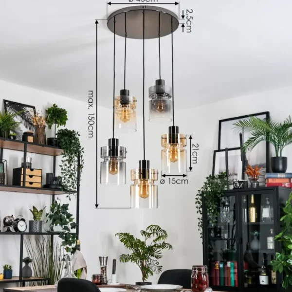 hofstein Hasvik Suspension, Suspension Chrome, Noir, 5 lumières* Lampes Modernes