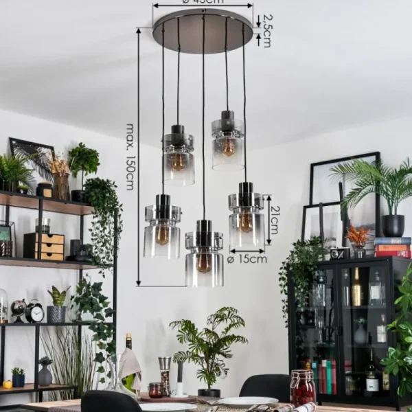 hofstein Hasvik Suspension, Suspension Chrome, Noir, 5 lumières* Lampes Modernes