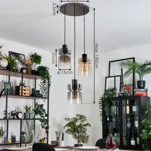 hofstein Hasvik Suspension, Suspension Chrome, Noir, 3 lumières* Lampes Modernes