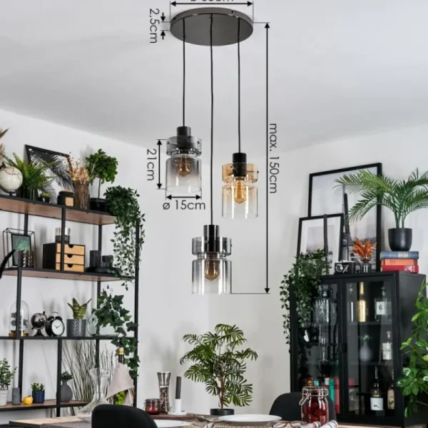hofstein Hasvik Suspension, Suspension Chrome, Noir, 3 lumières* Lampes Modernes