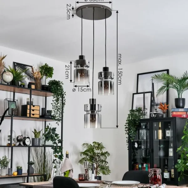 hofstein Hasvik Suspension, Suspension Chrome, Noir, 3 lumières* Lampes Modernes