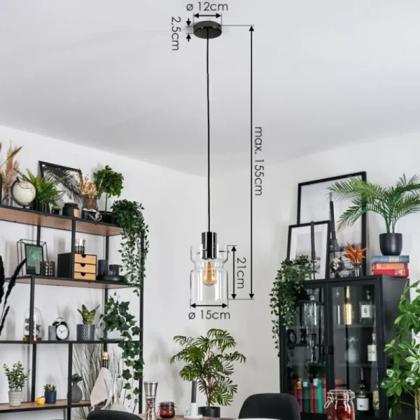 hofstein Hasvik Suspension, Suspension Chrome, Noir, 1 lumière* Lampes En Verre