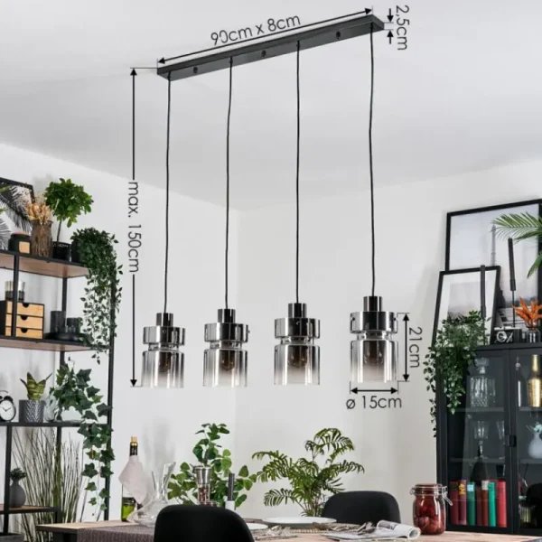 hofstein Hasvik Suspension, Suspension Chrome, Fumé, 4 lumières* Lampes Modernes