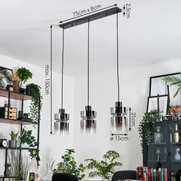 hofstein Hasvik Suspension, Suspension Chrome, Noir, 3 lumières* Lampes Modernes