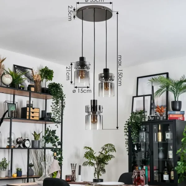 hofstein Hasvik Suspension, Suspension Chrome, Noir, 3 lumières* Lampes Modernes