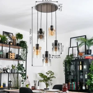 hofstein Hasvik Suspension, Suspension Chrome, Noir, 5 lumières* Lampes Modernes