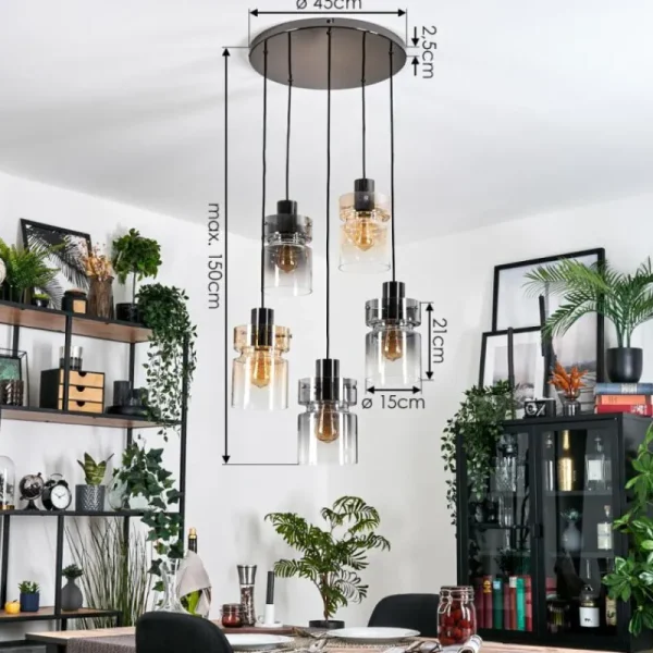 hofstein Hasvik Suspension, Suspension Chrome, Noir, 5 lumières* Lampes Modernes