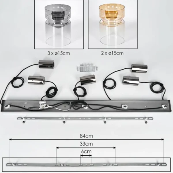 hofstein Hasvik Suspension, Suspension Noir, 5 lumières* Lampes Modernes