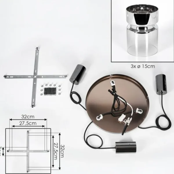 hofstein Hasvik Suspension, Suspension Chrome, Noir, 3 lumières* Lampes Modernes