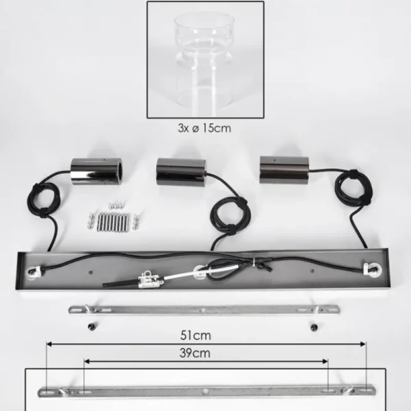 hofstein Hasvik Suspension, Suspension Chrome, Noir, 3 lumières* Lampes En Verre