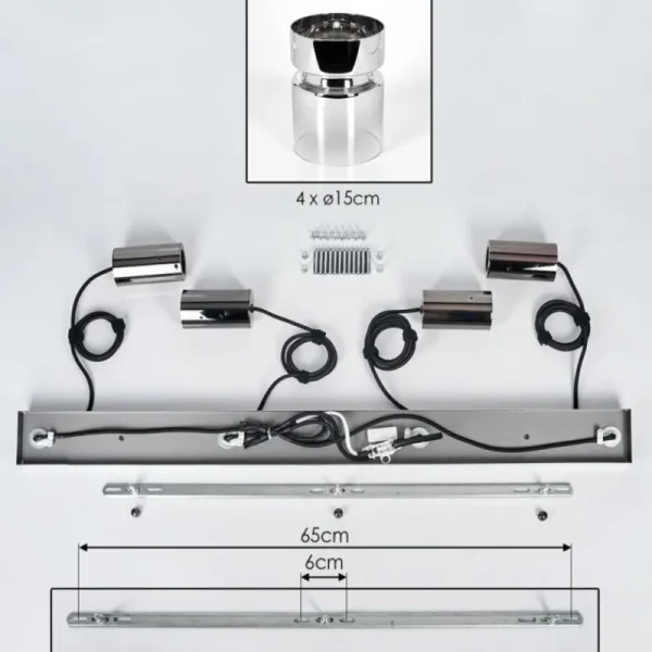 hofstein Hasvik Suspension, Suspension Chrome, Fumé, 4 lumières* Lampes Modernes