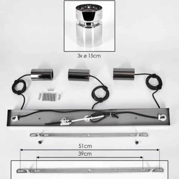 hofstein Hasvik Suspension, Suspension Chrome, Noir, 3 lumières* Lampes Modernes