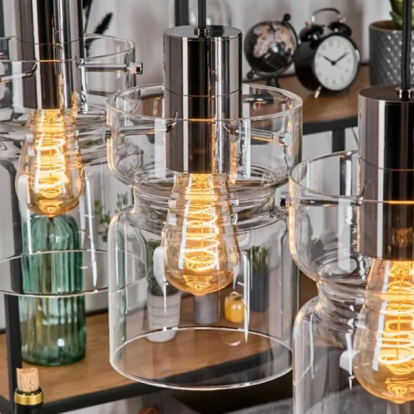 hofstein Hasvik Suspension, Suspension Chrome, Noir, 3 lumières* Lampes En Verre