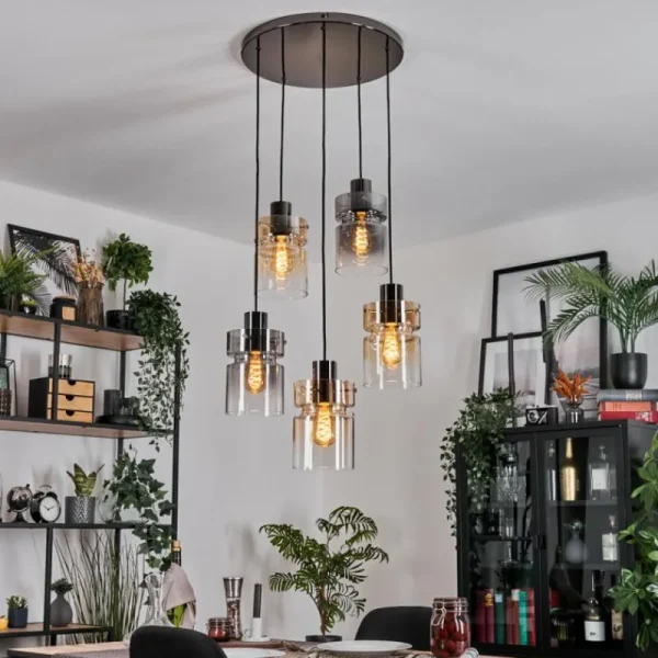 hofstein Hasvik Suspension, Suspension Chrome, Noir, 5 lumières* Lampes Modernes