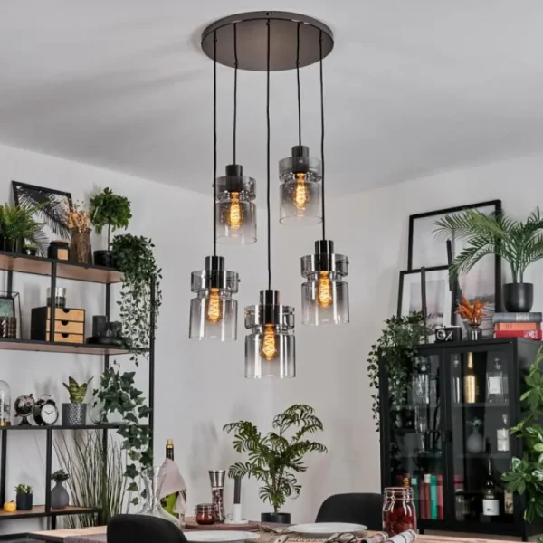 hofstein Hasvik Suspension, Suspension Chrome, Noir, 5 lumières* Lampes Modernes