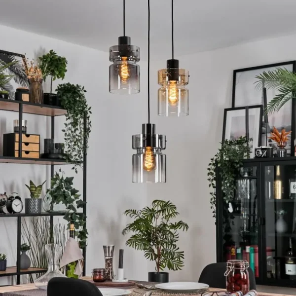 hofstein Hasvik Suspension, Suspension Chrome, Noir, 3 lumières* Lampes Modernes