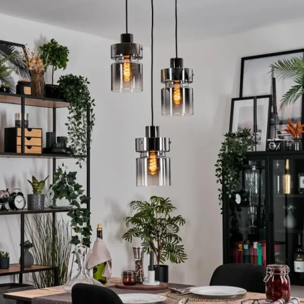 hofstein Hasvik Suspension, Suspension Chrome, Noir, 3 lumières* Lampes Modernes
