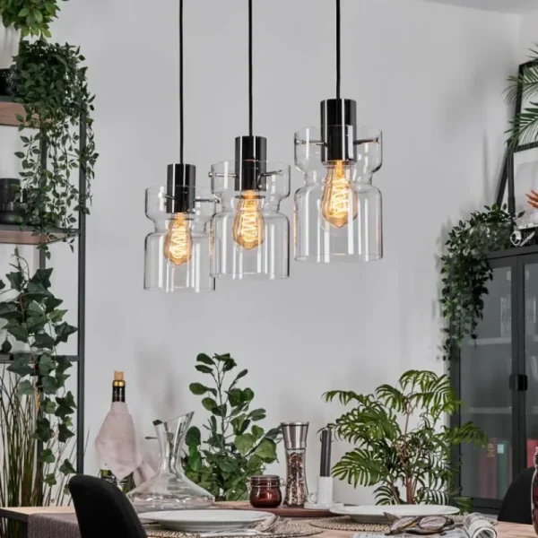 hofstein Hasvik Suspension, Suspension Chrome, Noir, 3 lumières* Lampes En Verre