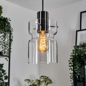 hofstein Hasvik Suspension, Suspension Chrome, Noir, 1 lumière* Lampes En Verre