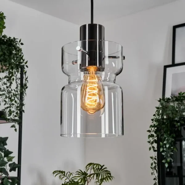 hofstein Hasvik Suspension, Suspension Chrome, Noir, 1 lumière* Lampes En Verre
