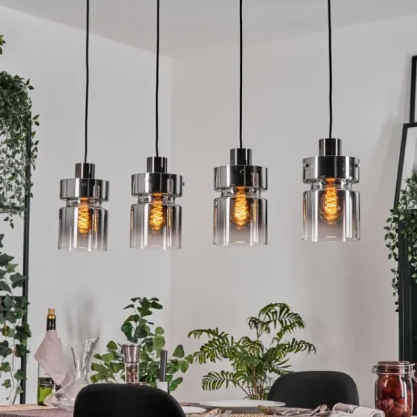 hofstein Hasvik Suspension, Suspension Chrome, Fumé, 4 lumières* Lampes Modernes