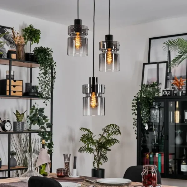 hofstein Hasvik Suspension, Suspension Chrome, Noir, 3 lumières* Lampes Modernes
