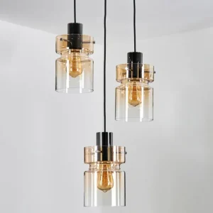 hofstein Hasvik Suspension, Suspension Chrome, Noir, 3 lumières* Lampes En Verre